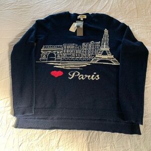 Neiman Marcus cashmere navy blue Love Paris Heart xs NWT